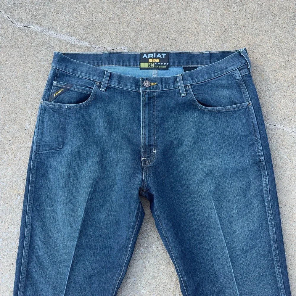 Ariat Rebar M5 Jeans Men's 40x34 Dark Blue Slim Fit Straight Leg Work Denim